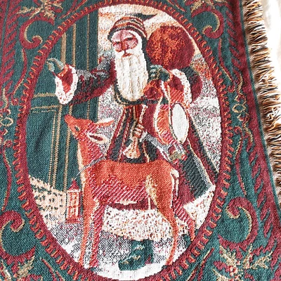 Goodwin Weavers Tapestry Throw Blanket 4 Old World Santas Cotton VTG Reversible - Image 1 of 4