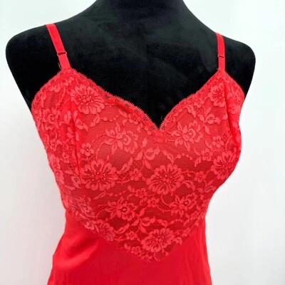 Vintage Vanity Fair Lace Slip Dress 32 Nylon Sweetheart Neck Empire Waist USA - Image 1 of 4