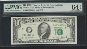 $10 Series 1995, Atlanta, F-Star Block, Federal Reserve Note, PMG64EPQ, Rare! - Picture 1 of 4