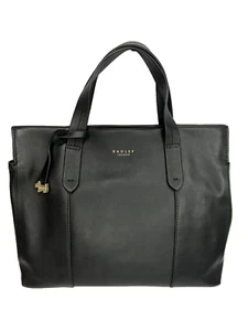 Bolso de agarre de cuero Radley London Abbotsford techo abierto dorado negro nuevo con etiquetas - Imagen 1 de 11