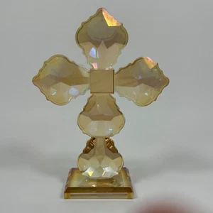Oleg Cassini Bernstein Kunst Kristall Briefbeschwerer Fleur de Lis Kreuz Figur facettiert - Bild 1 von 16
