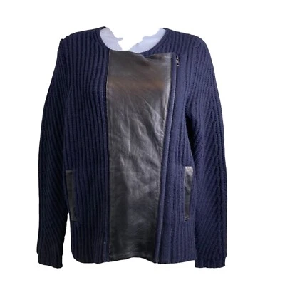 Suéter Madewell Para Mujer Azul Oscuro Grueso Lana Moto Talla S Cuero Borde Edgy Foto 1 de 4