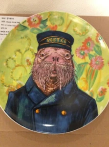 West Elm Rachel Kozlowski Dapper Animal Plate Works of Art Walrus Postman NEW