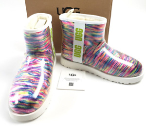 UGG CLASSIC CLEAR MINI PIXELATE WHITE WATERPROOF ANKLE WOMEN'S BOOTS SIZE 8 NEW