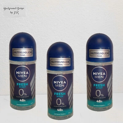 3x 50ml Nivea Men Fresh Ocean 48h Roll On OHNE ALUMINIUM Meeresduft Roller