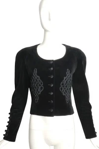CHRISTIAN LACROIX- 1980s Black Velvet & Cord Jacket, Size 4 - Picture 1 of 6