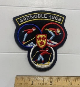 Grenoble 1968 Winter Olympics Skiing Ski Souvenir Black Embroidered Patch Badge - Picture 1 of 3