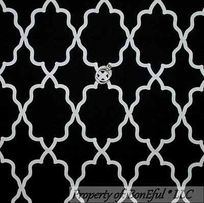 BonEful Fabric FQ Cotton Quilt Black White B&W Damask Ethnic Art Bohemian Print - Image 1 of 4