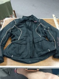 Tourmaster motorcycle jacket Women's Large Black 12-14 Pink Embroidered - Picture 1 of 12