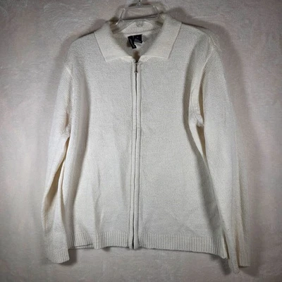 Jason Maxwell 全拉链开衫毛衣奶油色白色羊毛混纺 XL 经典  — 第 1/4 张图片