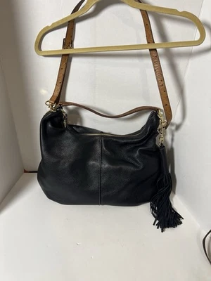 G.I.L.I. Bolso de Hombro Hobo de Cuero Negro Borla Cremallera Acentos Grande Foto 1 de 4