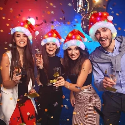 Light Up Santa Hat with Colorful Lights Plush Christmas Cap for Adult Kids Party - image 1 of 4