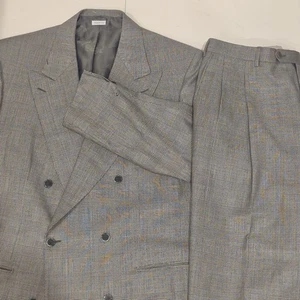 FLAWS Brioni 2pc Suit Mens 46r 38x32 Grey Glen Plaid Houndstooth Wool Italy Vtg  - Picture 1 of 22
