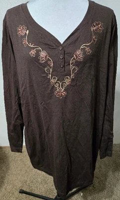 2X Ciervo Blanco Mujer Top Blusa Busto 56" L 29" NUEVO Marrón Bordado Manga LG Foto 1 de 3