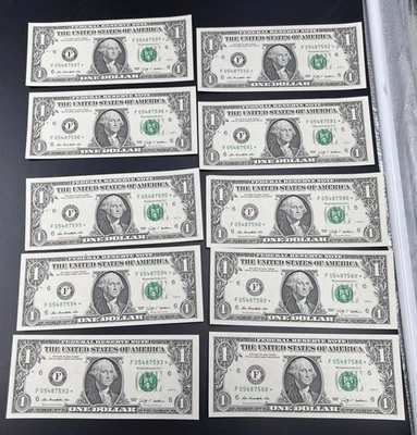 10 Consecutive * Star 2009 $1 FRN Federal Reserve Notes Choice UNC #05487597 - Image 1 of 4