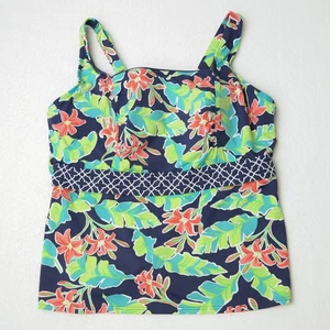 Top de baño Tankini Lands End azul marino estampado floral talla grande 16W DD - Imagen 1 de 8