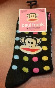 Paul Frank ~ Damensocken ~ Größe 6-9,5 ~ Affenmotiv ~ mit Tupfen ~ schwarzer Hintergrund ~ - Bild 1 von 6