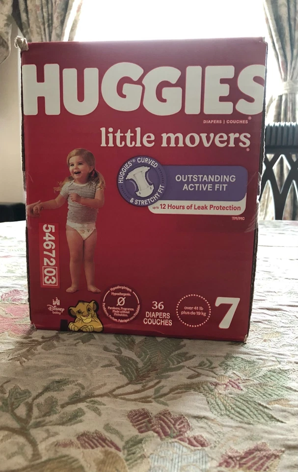 Huggies Little Movers Size 7 Diapers 36 Pack for Active Toddlers Leak Protection