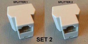 Set di due (2) accoppiatori splitter modulari RJ-11/RJ-14 linea telefonica 1 + linea 2 - 2F - Foto 1 di 3