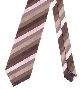 RECENT Ermenegildo Zegna Satin Brown Nude Pink Woven Bar Stripe Silk Tie - Picture 1 of 5