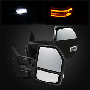 For 17-18 Ford F250/F350 Power/Blind Spot/Spotlight/Signal Chrome Towing Mirrors