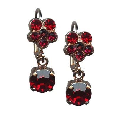 Mariana Earrings Stunning Floral Siam & Burgundy Austrian Crystals Lady In Re... - Image 1 of 3