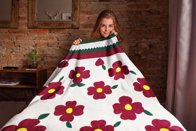 Red Daisy's & Hearts FINISHED QUILT, Queen, Feather quilting w/ graphic borders - Image 1 of 4