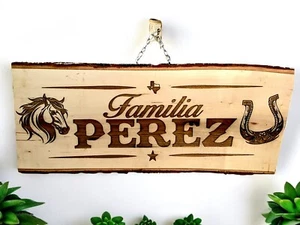 Personalized Engraved Wood Sign 23" Large Rectangle Basswood. Horse & Horseshoe - Picture 1 of 6