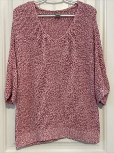 Chicos Womens Sz 2 Pink & White Loose Basic Knit 3/4 Sleeved Sweater - Picture 1 of 6