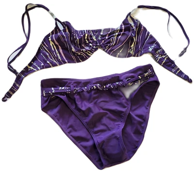 EVA Frauen Bademode Damen Bügel Bikini lila-silber-weiß Cup C Gr. 40 - Bild 1 von 4