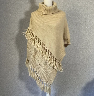 Steve Madden пончо Топпер свитер женщин OS кабель трикотажа бахрома ассиметричный богемное - Изображение 1 из 4