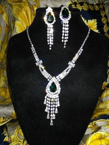 Sexy Rhinestone Emerald and Diamond Necklace and Earring set - Picture 1 of 1