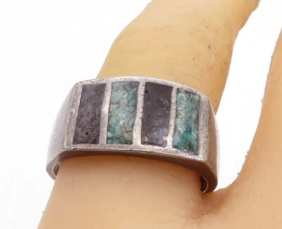 Anel antigo de prata esterlina 925 turquesa e ônix preto tamanho 9 RG6274 - Imagem 1 de 4