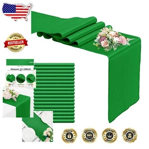 Satin Silk Table Runners - 20 Stylish Emerald Sets 12 x 108 Inches for Banquets - Picture 1 of 10