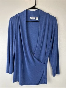 Chico Travelers Criss Cross Front Long Sleeve Blue Blouse Size 1 - Picture 1 of 9
