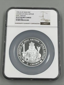 1996 Isle of Man Silver 5oz Legend of King Arthur - King Arthur NGC PF67UC - Picture 1 of 7