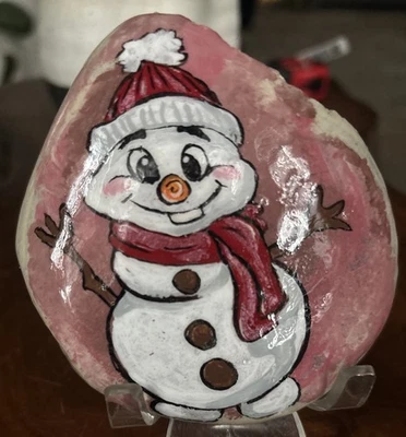 Roca pintada a mano "muñeco de nieve feliz" coleccionable decoración de jardín arte regalo Foto 1 de 4