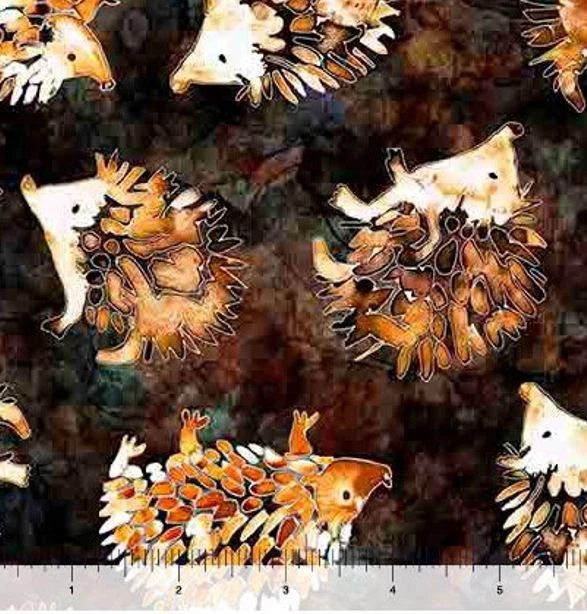 Tecido de algodão selvagem animais ouriços preto estampa por jarda D603.01 - Imagem 1 de 1