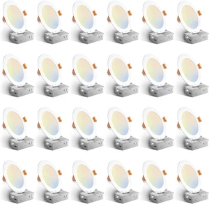 24 Pack 6 Inch 5CCT Ultra-Thin LED Recessed Ceiling Light with Junction Box, 105 - Picture 1 of 12