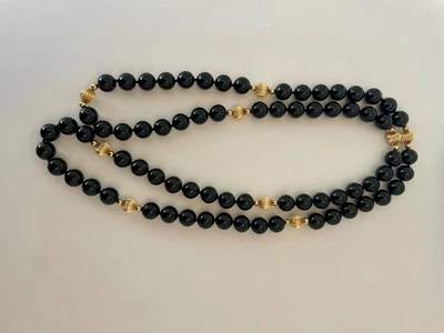 美丽的�玛瑙和 14K 金色间隔串珠 36 英寸长项链 — 第 1/4 张图片