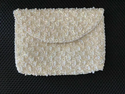 Vintage 1940s Beaded Mini Satin Lined Evening Bag Handmade In Hong Kong - Image 1 of 4