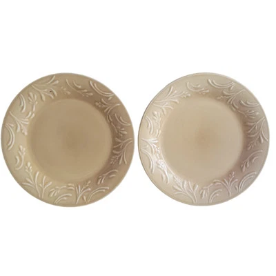 Libbey Lie 14 Yellow Embossed Wheat Pattern Trim Dinner 10 1/2  Plates set of 2 - Image 1 of 4