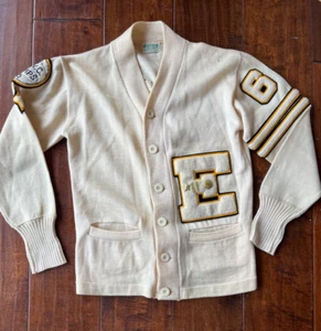 VTG Gateway Men's 50s 60s White Letterman Sweater Cardigan Champs Patches Sz 40 - Picture 1 of 13