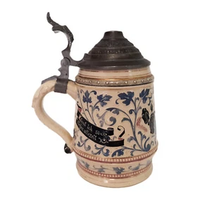 Bierkrug mit Spruch, 1/2l,  Keramik, um 1900 - Bild 1 von 8