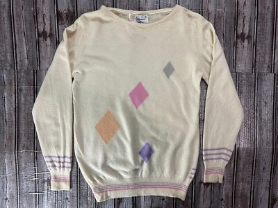 Pringle Of Scotland 100% Cashmere Sweater size 34 color Ivory multi vintage - Image 1 of 4