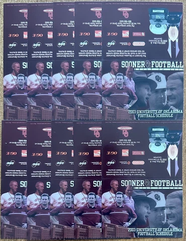 LOT of 10 OKLAHOMA SOONERS 2003 Pocket Schedules..BOB STOOPS Cover