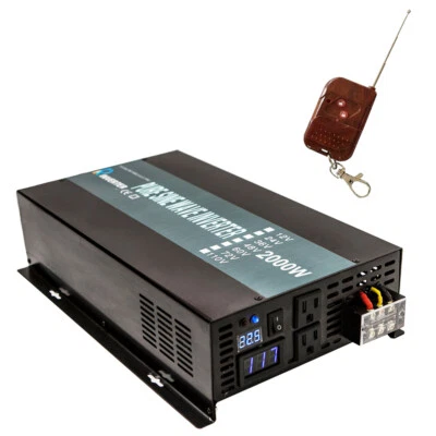 2000W Pure Sine Wave Inverter 24V 110V 120V Power Car RV Truck Remote Switch - Image 1 of 4