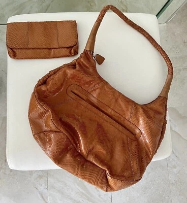 Bolso de Mano Hobo Carlos Falchi Piel de Serpiente Marrón Claro con Cartera a Juego Nuevo sin Etiquetas Foto 1 de 4
