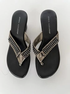Athena Alexander Leather Rhinestone Accent Sandals Size 8 - Picture 1 of 7
