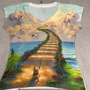 All Dogs Go to Heaven Top Womens Size Medium Live Free Cap Sleeve 90s AOP - Picture 1 of 8
